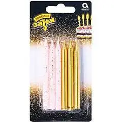 Свечи д/торта золот/розов блеск 8 см 12шт, фото №1