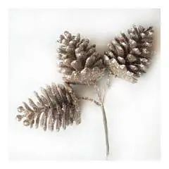 Набор шишек с глиттером на вставках 3шт., D6xL13см, шампань, фото №1