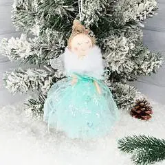 Украшение Девочка-ангел в мятном 18см ткань ЛЬДИНКА мятный, фото №1