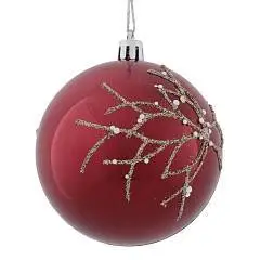 Шар елочный D 8 см  красный пластик, фото №1