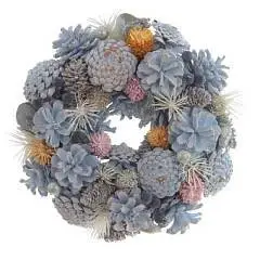 Изделие декоративное "Венок", H24 см шишки голуб, фото №1