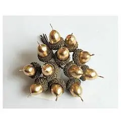 Набор желудей на вставках 12шт., D2x3xL12см, золотой, фото №1