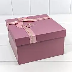 Коробка подарочная двойным бантиком и сердечком Лиловый 19*19*10, фото №1