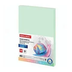 Бумага цветная BRAUBERG, А4, 80 г/м2, 100л, пастель, зеленая, фото №1