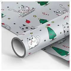 Бумага упаковочная НГ "Christmas cat" 70*100см, фото №1