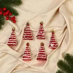 Набор украшений "Ёлочка праздничная" 6шт 3,5х7 см, красный, фото №1