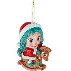 Украшение елочное Аниме девочка на лошадке, 6,5*7см полирез, фото №1