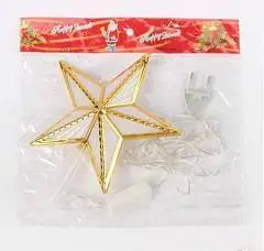 Верхушка на елку "Звезда золотая" 15х15см, пласт, 10LED, мульт, фото №1