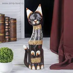 Декор интерьера Кошка с бел. ушками дерево 40 см коричн., фото №1