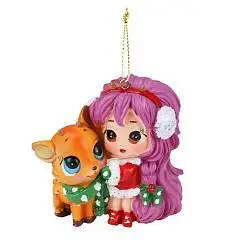 Украшение елочное Аниме девочка с олененком, 8.5*7см полирез, фото №1