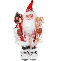 Дед Мороз в красной шубе, с лыжами, 30 см, фото №1