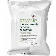 Салфетки влажные д/интим. гиг. Delicare 20шт, фото №1