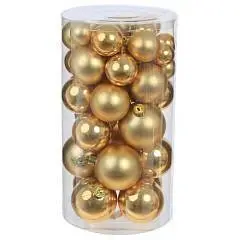 Набор шаров 6/5/4/2,5см 32шт глянц, мат пластик  золото, фото №1