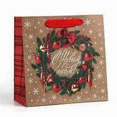 Сумка подарочная  «Новогодний венок», 22 х 22 х 11 см, фото №1
