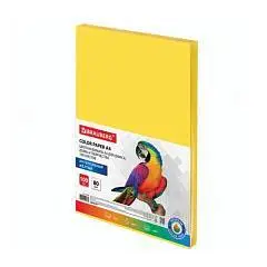 Бумага цветная BRAUBERG, А4, 80 г/м2, 100л, интенсив, желтая, фото №1