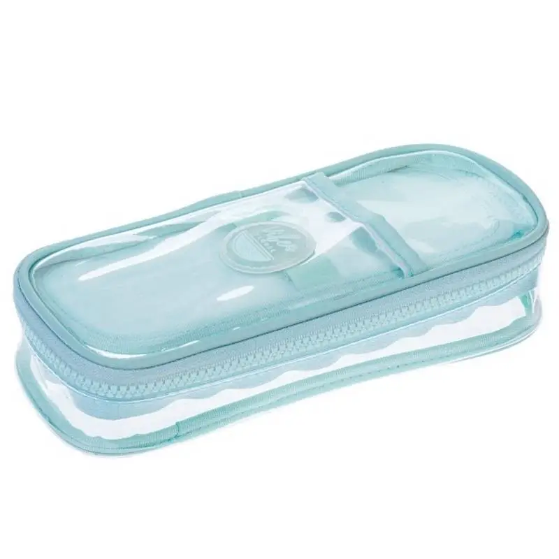 Пенал на молнии "Цветочный стиль" с карманом голуб, фото №1